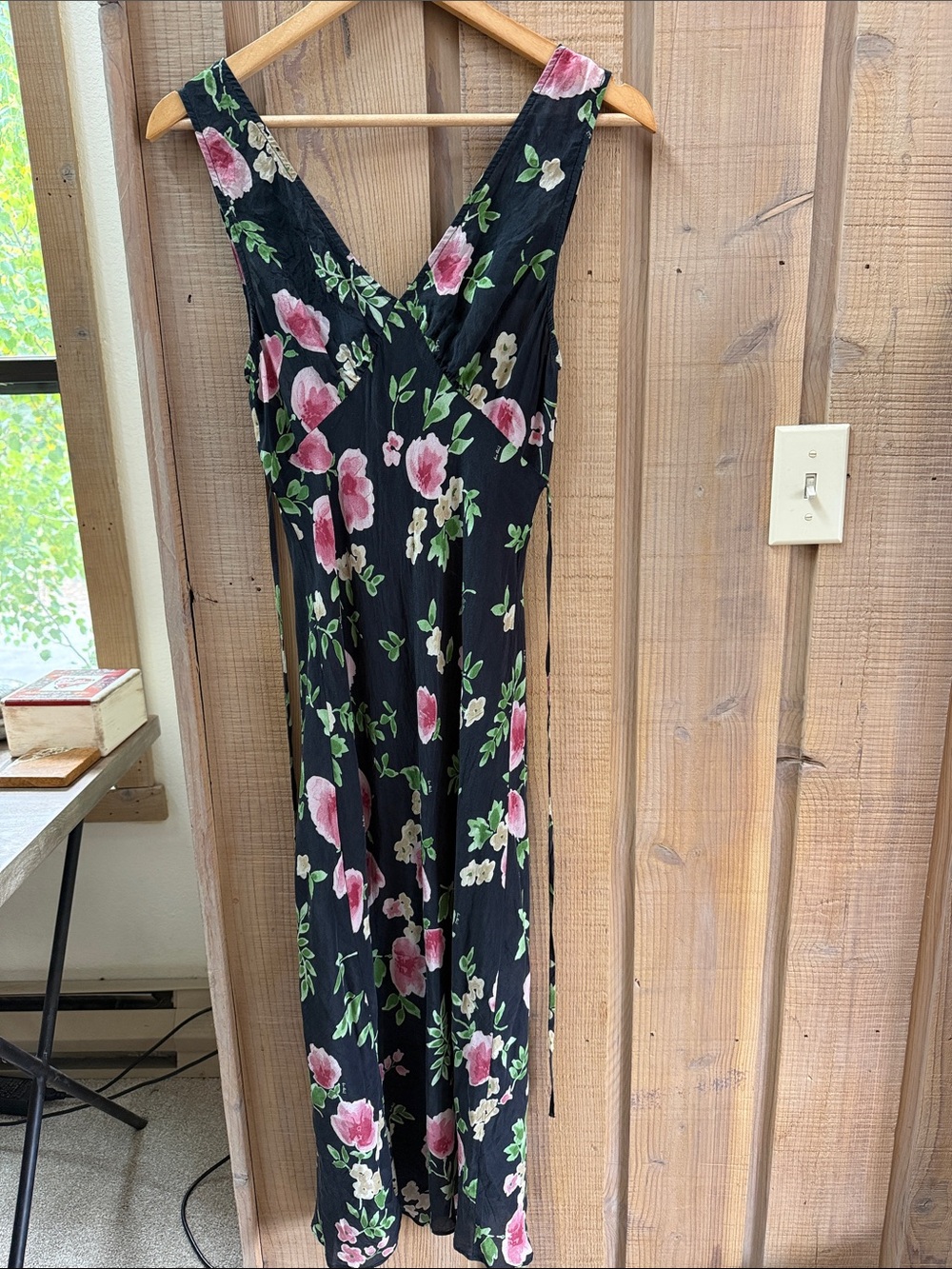 Realisation Par Black Maxi Dress with Pink & Green Floral Print